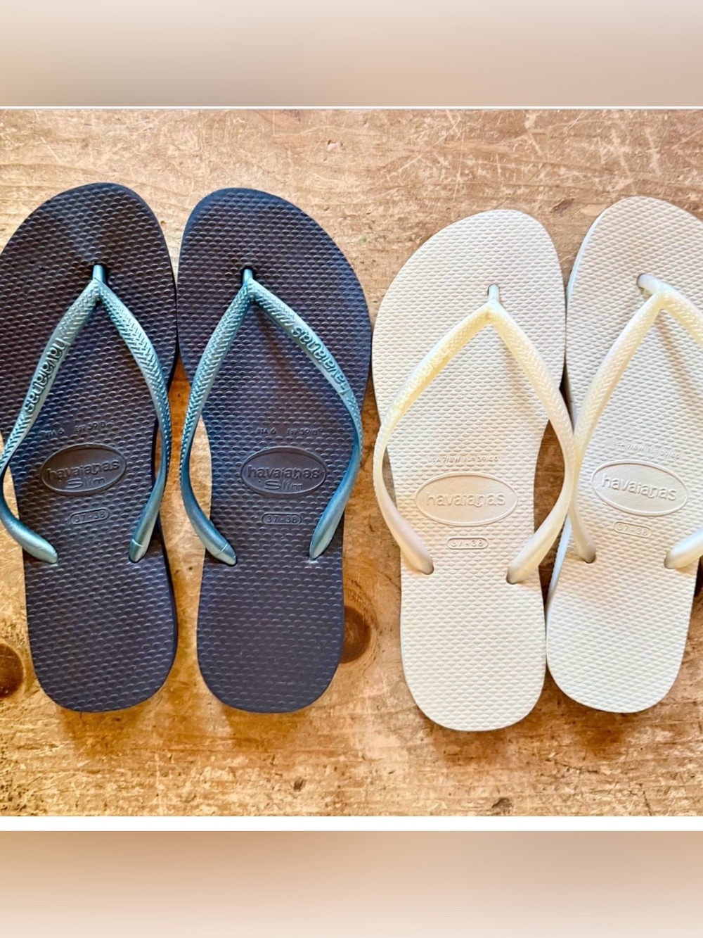 Havaianas Slim Flip Flops in Navy &white pearl 37/38